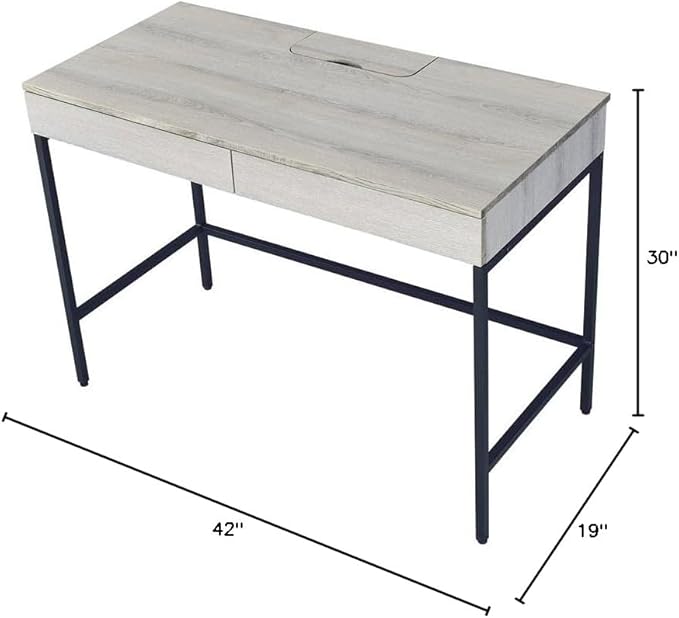 Acme Wendral Wooden Top Writing Desk with 2 Drawers in Natural and Black
