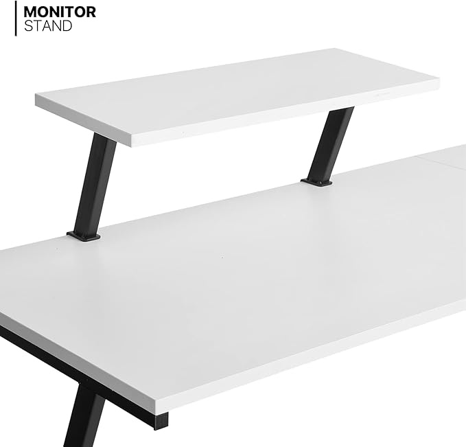 MoNiBloom L Shaped Computer Desk Corner Table with Metal Frame, L Desk Workstation for Home Office, Space-Saving, White