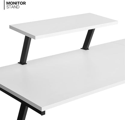 MoNiBloom L Shaped Computer Desk Corner Table with Metal Frame, L Desk Workstation for Home Office, Space-Saving, White