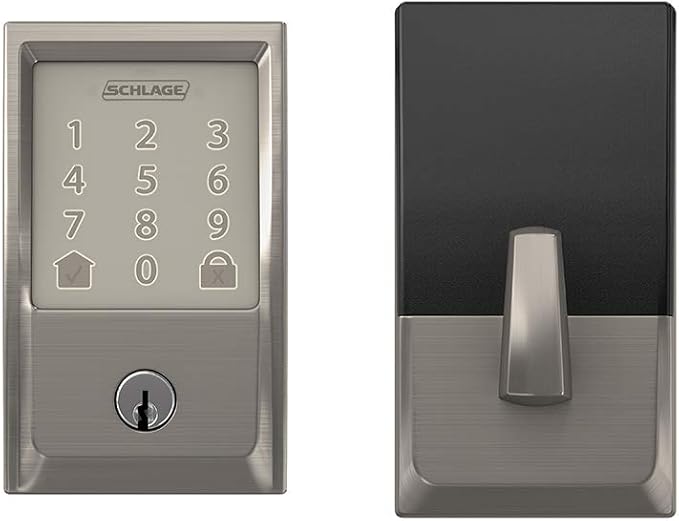Schlage Encode Wi-Fi Smart Lock with Century Handleset Entry Set for Front Door, Satin Nickel