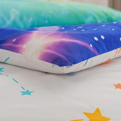 Holawakaka Kids Space Star Glitter Comforter Set Ombre Blue & Green Print Gradient Bedding Set Twin Size(Blue Green, Twin)