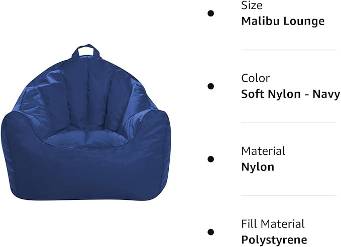 Posh Creations Structured Comfy Seat for Playrooms and Bedrooms, Large Bean Bag Chair, Malibu Lounge, Navy