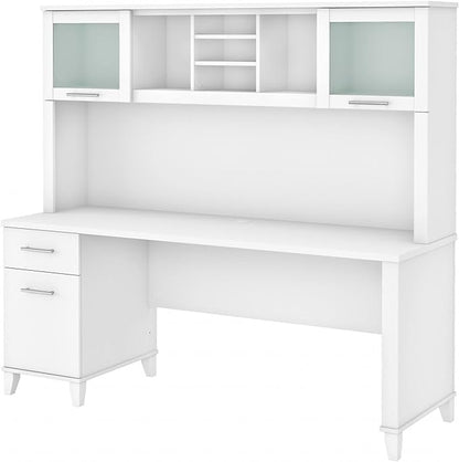 Bush Furniture Somerset 72W Office Desk with Drawers and Hutch in White