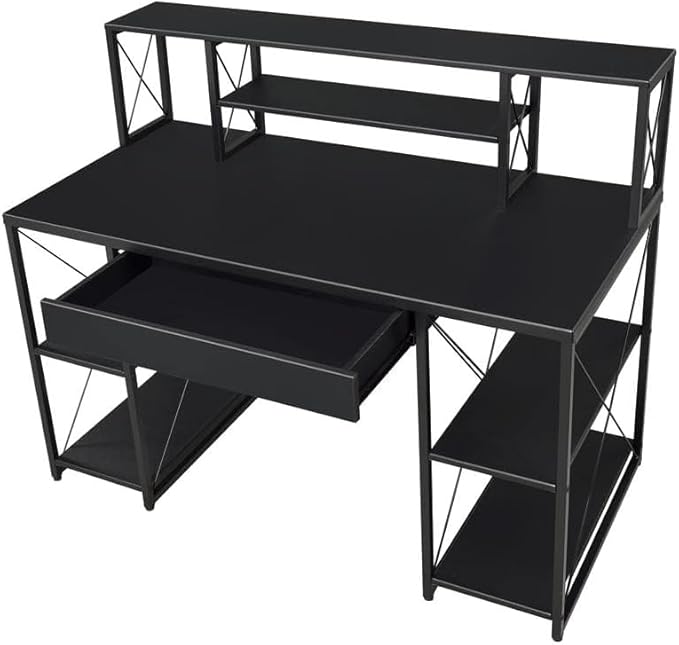 Acme Amiel Wooden 1-Drawer Writing Desk with Small Hutch in Black