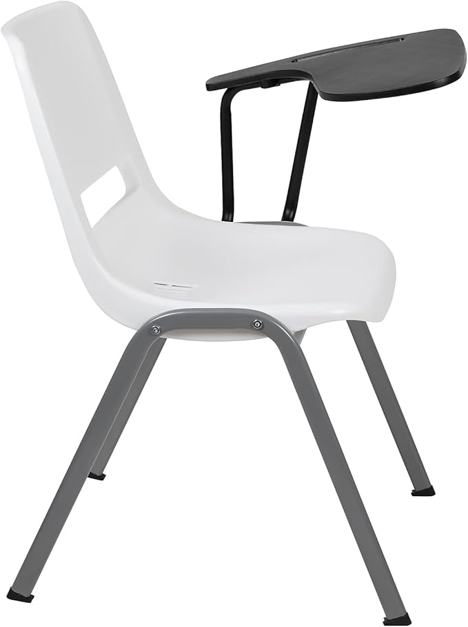 Flash Furniture White Ergonomic Shell Chair with Left Handed Flip-Up Tablet Arm