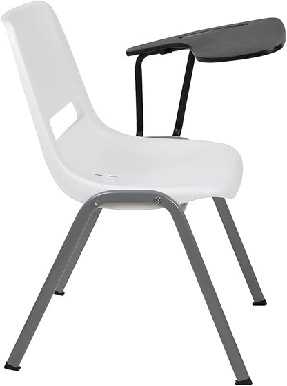 Flash Furniture White Ergonomic Shell Chair with Left Handed Flip-Up Tablet Arm