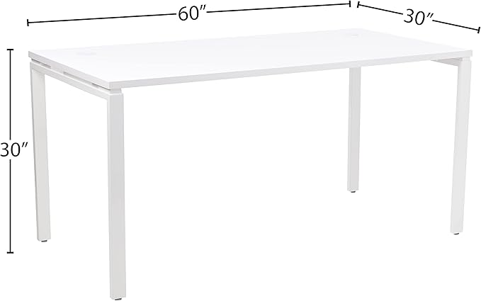 OSP Home Furnishings 60” Writing Desk with White Laminate Top & White Finish Metal Legs, 60