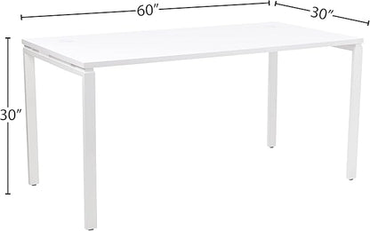 OSP Home Furnishings 60” Writing Desk with White Laminate Top & White Finish Metal Legs, 60