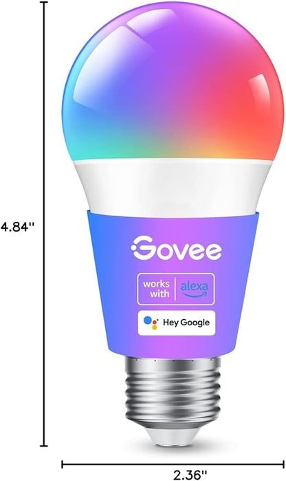 Govee Smart Light Bulbs, Color Changing Light Bulb, Works with Alexa and Google Assistant, 16 Million Colors RGBWW, WiFi & Bluetooth LED Light Bulbs, Music Sync, A19, 800 Lumens, 1 Pack