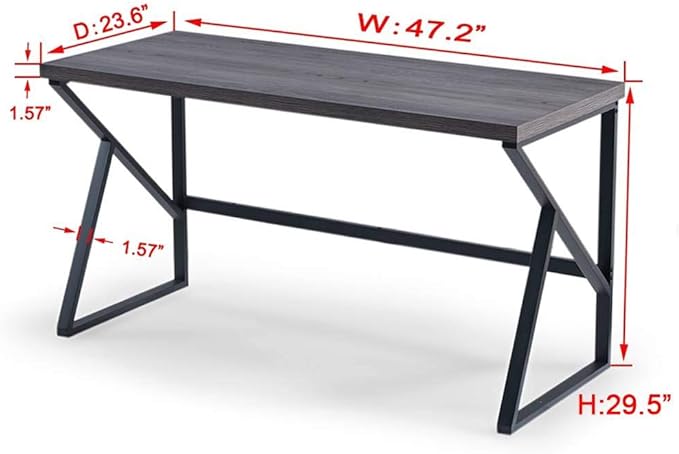 HSH Wood and Metal Home Office Computer Desk, Industrial Writing Study Table Workstation,Grey Laptop PC Desk, Wooden Computer Table, Gray Oak 47 Inch