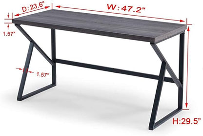 HSH Wood and Metal Home Office Computer Desk, Industrial Writing Study Table Workstation,Grey Laptop PC Desk, Wooden Computer Table, Gray Oak 47 Inch