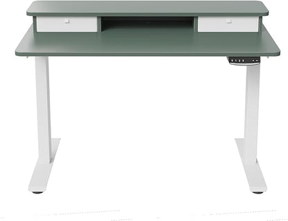 FEZIBO 40 x 24 Inch Height Adjustable Electric Standing Desk with Double Drawer, Stand Up Desk with Storage Shelf, Sit Stand Desk, Green