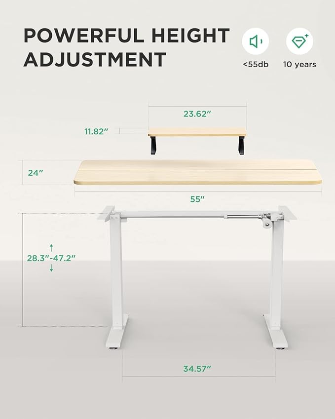 Memory Electric Height Adjustable Desk, Sit Stand Up Computer Workstation, 48 x 24 Inch Monitor Stand Study Table for Home Office, Maple