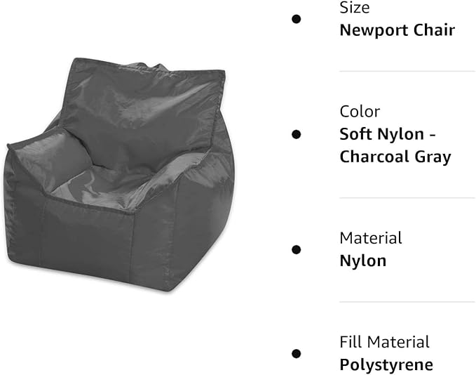 Posh Creations Bean Bag Chair Structured Comfy Seat Use for Gaming, Reading and Watching TV, Newport, Charcoal Gray
