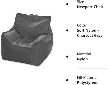 Posh Creations Bean Bag Chair Structured Comfy Seat Use for Gaming, Reading and Watching TV, Newport, Charcoal Gray