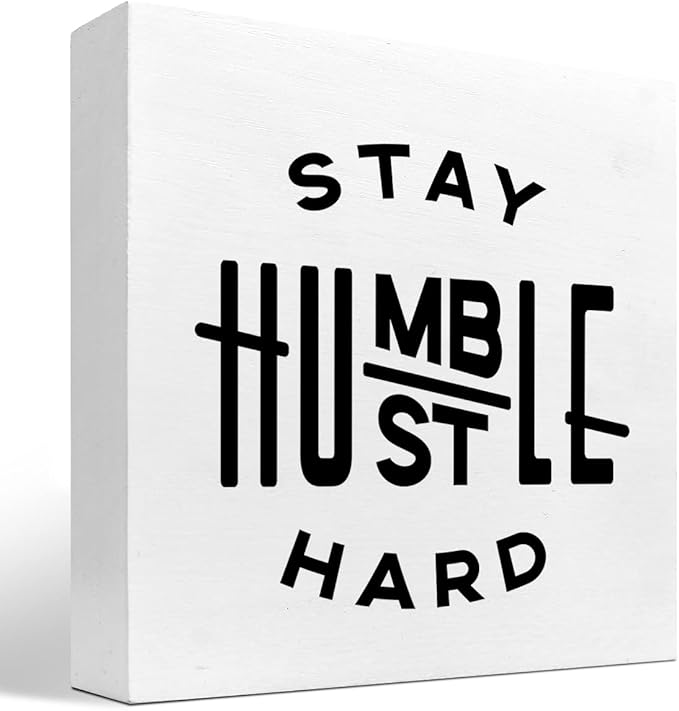 Stay Humble Hustle Hard Sign,Inspirational Quote Wood Box Sign,Motivational Wooden Block Signs,Positive Wood Signs,Entrepreneur Decorations for Home Office Shelf Table Decor