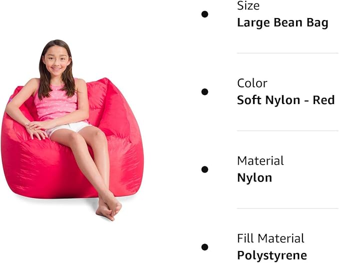 Posh Creations Coronado Bean Bag Boys and Girls Large Chair for Kids, for Gaming and Playrooms, Soft Nylon-Red