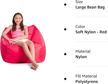 Posh Creations Coronado Bean Bag Boys and Girls Large Chair for Kids, for Gaming and Playrooms, Soft Nylon-Red