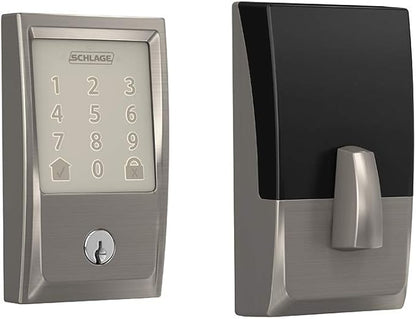 Schlage Encode Wi-Fi Smart Lock with Century Handleset Entry Set for Front Door, Satin Nickel