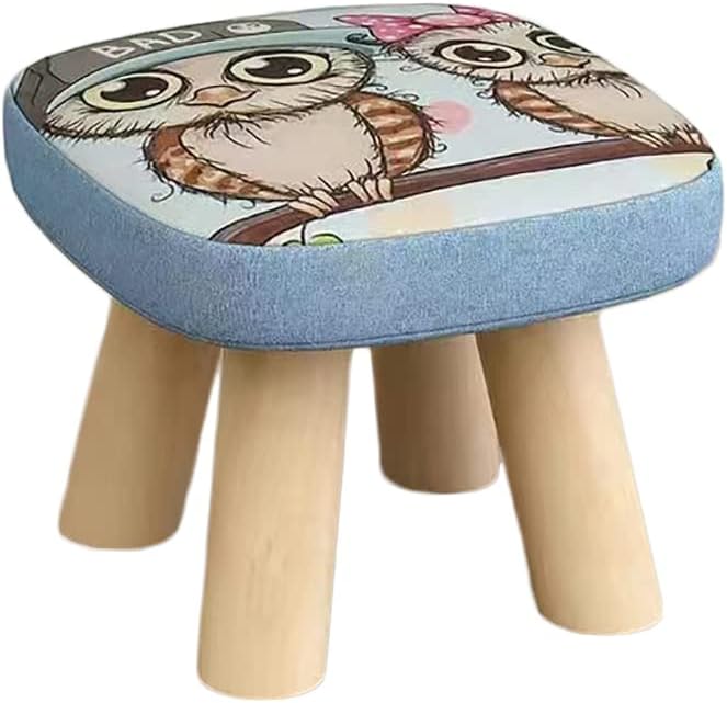 Solid Wood Stool Home Square Low Stool Cute Children's Sofa Stool Chair Fashion Cartoon Creative Small Stool for Kids and Adult, Changing Stool Solid Wood Coffee Table Stool, Bear 330lb (Owl)