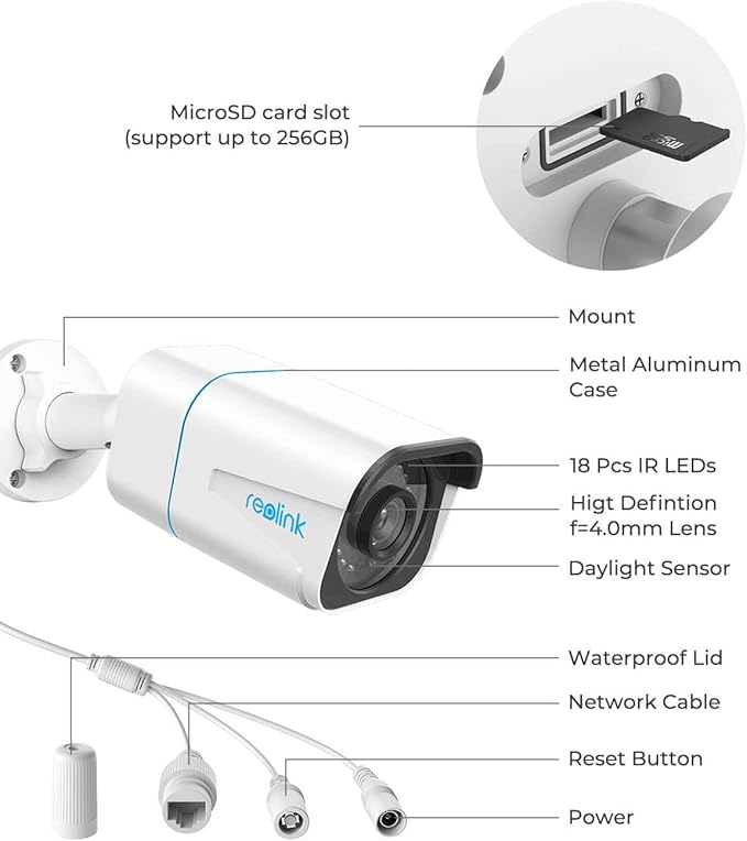 REOLINK 4K/8MP Security PoE IP Camera, Human/Vehicle/Pet Detection, Time-Lapse, 100ft IR Night Vision, Work with Smart Home, Up to 256GB microSD Card, Surveillance Outdoor Indoor, RLC-810A