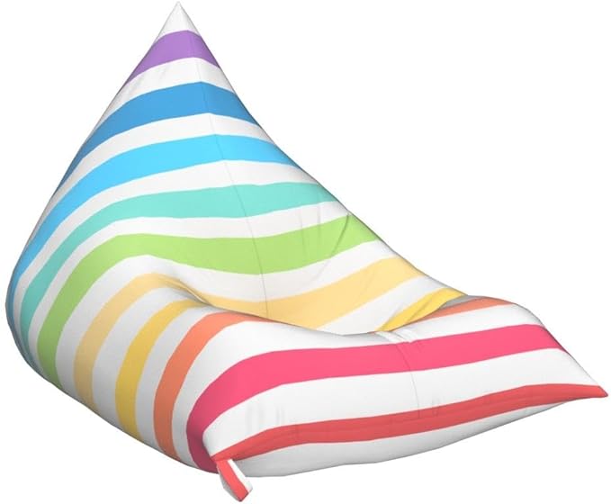 Stuffed Animal Storage Bean Bag Chair Cover Organizer Extra Large Beanbag Stuffed Animal Holder Canvas Stuff Animal Storage Sleeping Storage Bean Bag Chair Without Filling for Kids (Rainbow Style)