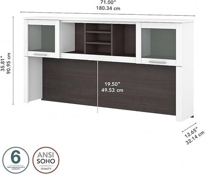 Bush Furniture Somerset 72W Desk Hutch in White and Storm Gray