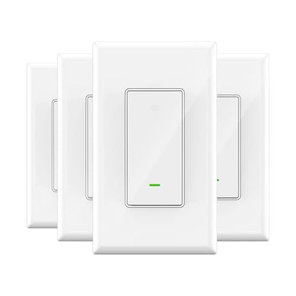 GHome Smart Switch,Smart Wi-Fi Light Switch Compatible with Alexa and Google Assistant 2.4Ghz, Single-Pole,Neutral Wire Required,UL Certified,Remote/Voice Control, No Hub Required (4 Pack)