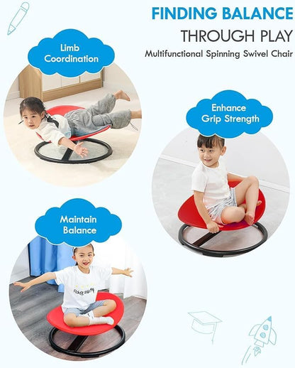 Giggle & Play Kids Swivel Chair, Sensory Spinning Chair, Body Balance Physical Therapy Equipment, Autism Swivel Chair, Montessori Carousel Spinning Toy Chair - 360° Sit and Spin (Red)