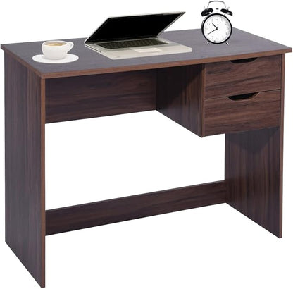 Home Office Computer Desk, 35.4" Small Study Writing Table, with Storage Drawers, Modern Teen Student Adult PC Table Desk, Walnut