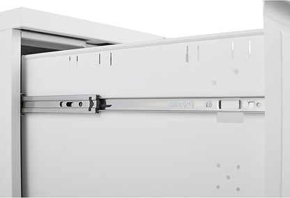2 Drawer Mobile Lock and Casters,Pre-Assembled Metal Office Storage Filing Cabinets w/Anti-Dumping Fifth Round,for Letter/Legal/A4 Size,White