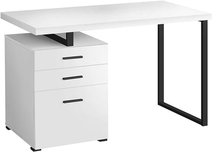 Monarch Specialties 7646 Computer Desk, Home Office, Laptop, Left, Right Set-up, Storage Drawers, 48" L, Work, Metal, Laminate, White, Black, Contemporary Desk-48 R Face, 47.25" L x 23.75" W x 30" H