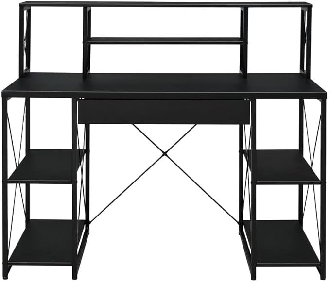 Acme Amiel Wooden 1-Drawer Writing Desk with Small Hutch in Black