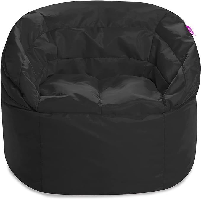Posh Creations Structured Comfy Seat for Playrooms and Bedrooms, Large Bean Bag Chair, Sonoma Lounger, Black
