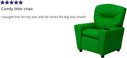 Flash Furniture Chandler Vinyl Kids Recliner with Cup Holder and Safety Recline, Contemporary Reclining Chair for Kids, Supports up to 90 lbs., Green