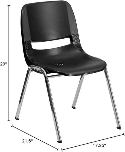 Flash Furniture 5 Pack HERCULES Series 661 lb. Capacity Black Ergonomic Shell Stack Chair with Chrome Frame and 16'' Seat Height