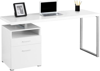 Monarch Specialties Computer Writing Desk for Home & Office Laptop Table with Drawers Open Shelf and File Cabinet-Left or Right Set Up, 60" L, White
