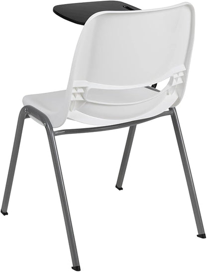 Flash Furniture HERCULES White Ergonomic Shell Chair with Right Handed Flip-Up Tablet Arm