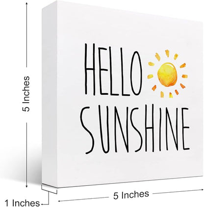 Hello Sunshine Wood Box Sign Decor Desk Sign,Farmhouse Rustic Summer Sunshine Wooden Box Block Sign for Home Office Shelf Table Decor Decorations