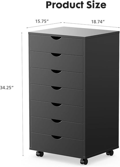 OLIXIS Chest Wood File Cabinet Rolling Organization Storage Dresser with Wheels for Home Office