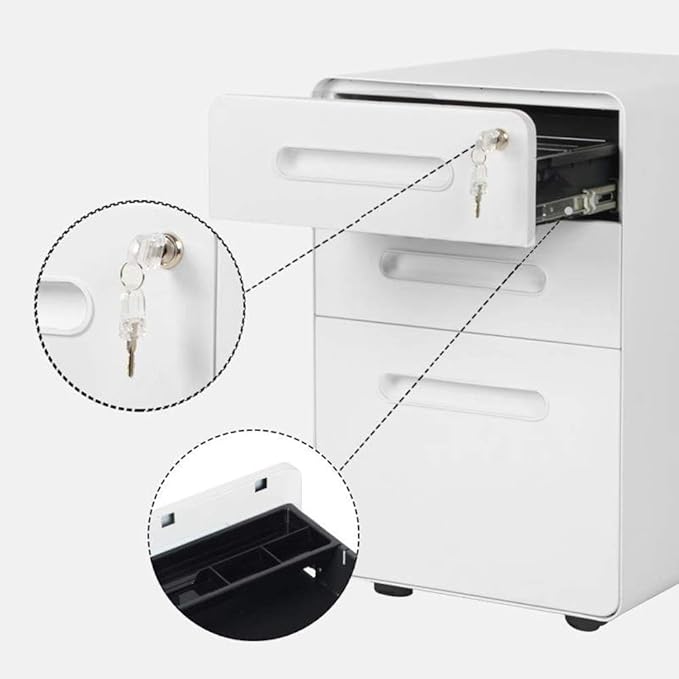 ApexDesk 3-Drawer Vertical Metal Mobile File Cabinet with Locking Keys - Light Gray Front Panel/White Body