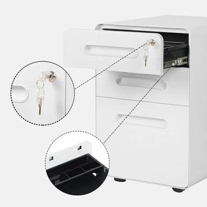 ApexDesk 3-Drawer Vertical Metal Mobile File Cabinet with Locking Keys - Light Gray Front Panel/White Body