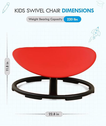 Giggle & Play Kids Swivel Chair, Sensory Spinning Chair, Body Balance Physical Therapy Equipment, Autism Swivel Chair, Montessori Carousel Spinning Toy Chair - 360° Sit and Spin (Red)