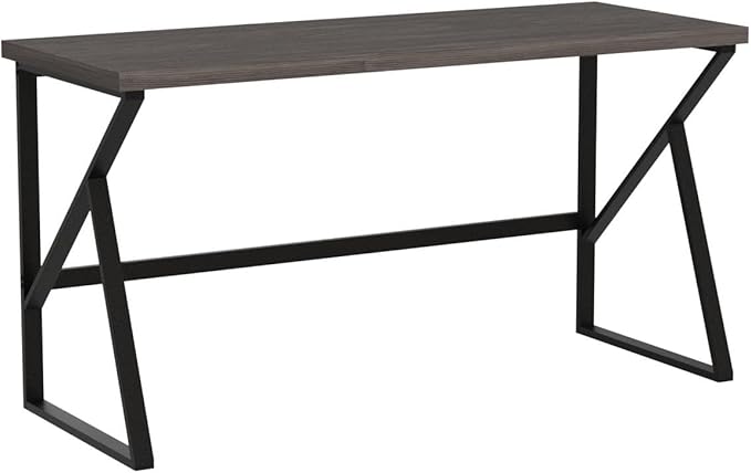 HSH Large Rustic Grey Computer Desk, Metal and Wood Home Office Desk, Industrial Vintage Soho Study Writing Table, Big Long PC Desk Workstation for Livingroom Bedroom, Dark Gray Oak, 60 Inch Wide
