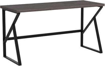 HSH Large Rustic Grey Computer Desk, Metal and Wood Home Office Desk, Industrial Vintage Soho Study Writing Table, Big Long PC Desk Workstation for Livingroom Bedroom, Dark Gray Oak, 60 Inch Wide