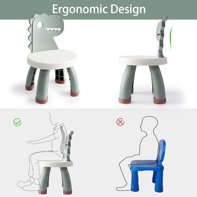 Toddler Chair,Plastic Kids Dino Chair,Sturdy Durable and Lightweight Toddler's Activity Chairs,Anti-Slip Ergonomic Design kids step stool,Indoor or Outdoor Use for Boys Girls Aged 1+ (Green)