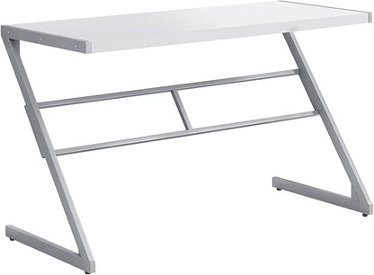 Monarch Specialties Simple Modern Study Laptop Table for Home & Office Computer Desk-Z-Shaped Metal Leg, 48" L, White