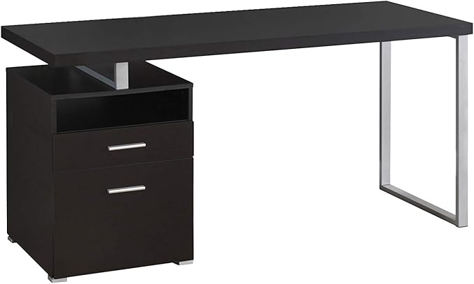 Monarch Specialties I 7145 Computer Writing Desk for Home & Office Laptop Table with Drawers Open Shelf and File Cabinet-Left or Right Set Up, 60" L, Cappuccino