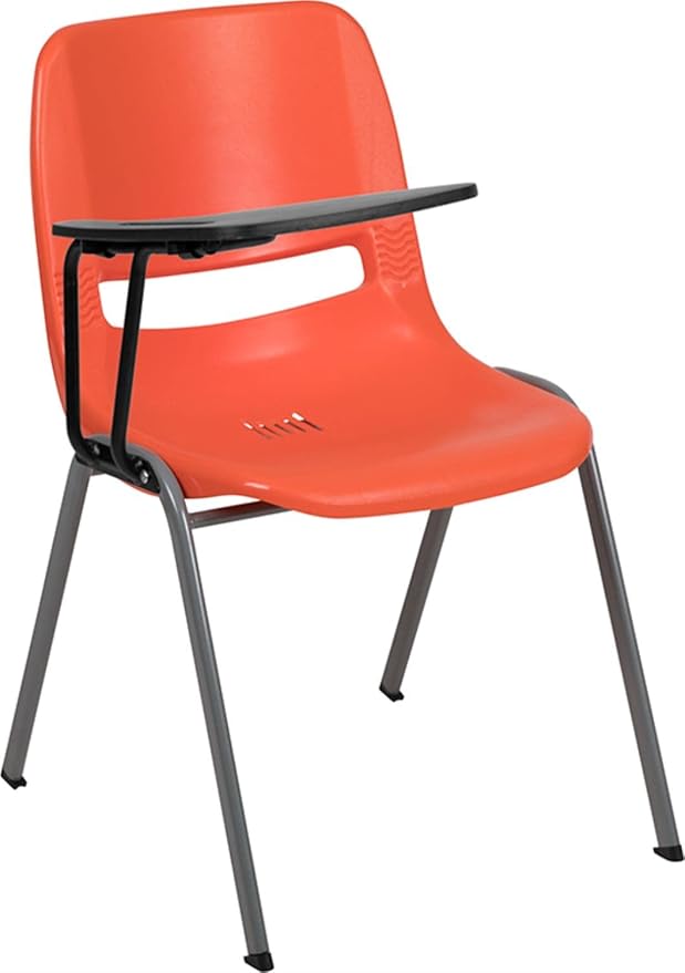 Flash Furniture HERCULES Orange Ergonomic Shell Chair with Right Handed Flip-Up Tablet Arm
