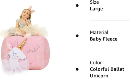 Pink Unicorn Bean Bag Chair for Girls Room Decorations, Toy Storage Beanbag Chairs, Velvet Fabric Super Soft, Extra Large Size Cover Only